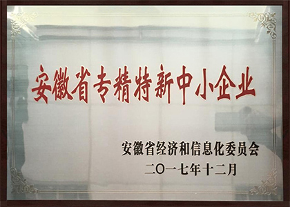 2017年榮獲安徽省專(zhuān)精特新中小企業(yè) 